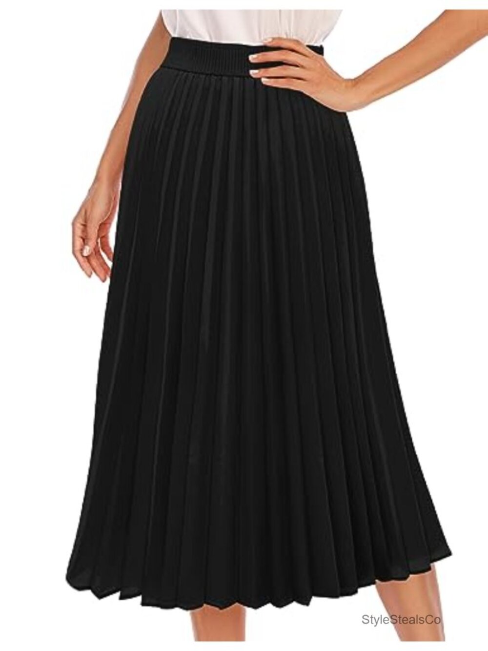 Pleated Midi Skirt for Women Long A-Line High Waisted Chiffon
